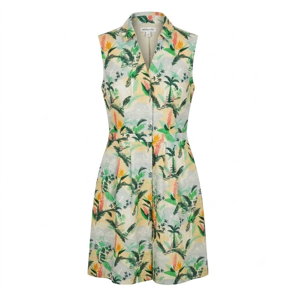 NEW Emily and Fin Clara Dress Glasshouse Tropical Floral Cotton Green M - CJ